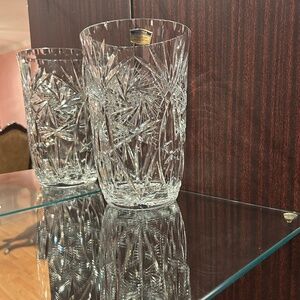 Vintage Polonia Cut Crystal Flower Large Heavy Vase 9" Ht. 5.75" Dia. Poland